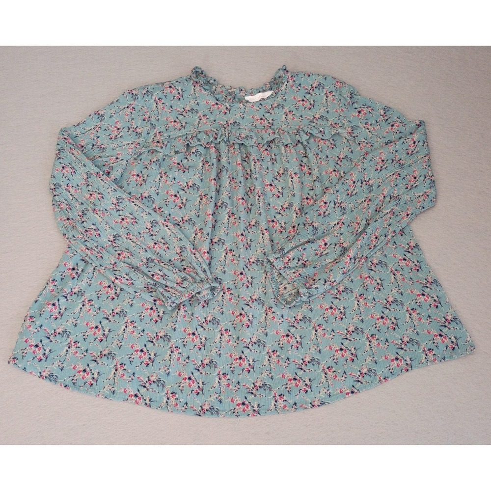 Ces Femme Flowy Babydoll Top Womens Large Blue‎ Floral Peasant Cottagecore